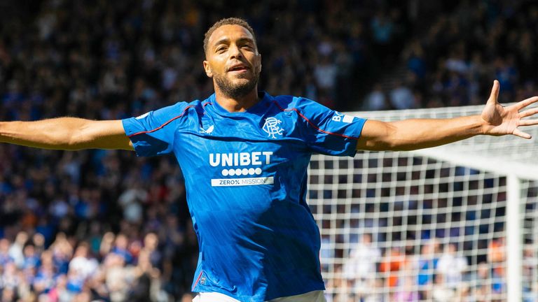 Rangers' Cyriel Dessers celebrates after scoring