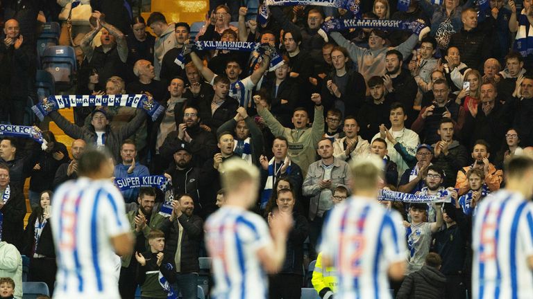 Kilmarnock players applaud the fans at Rugby Park