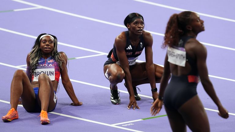 Great Britain's Dina Asher-Smith and Daryll Neita following the Women's 200m Final at the Stade de France on the eleventh day of the 2024 Paris Olympic Games in France. Picture date: Tuesday August 6, 2024.