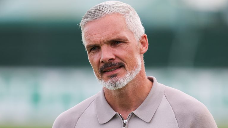 BUCKIE, SCOTLAND - JULY 23: Dundee United Manager Jim Goodwin pre-match during a Premier Sports Cup group stage match between Buckie Thistle and Dundee United at Victoria Park, on July 23, 2024, in Buckie, Scotland.  (Photo by Mark Scates / SNS Group)