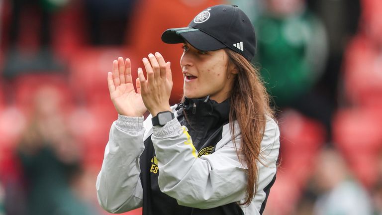 CUMBERNAULD, SCOTLAND - MAY 06: Celtic Manager Elena Sadiku at full time during a Scottish Power Women's Premier League match between Rangers and Celtic at Broadwood Stadium, on May 06, 2024, in Cumbernauld, Scotland. (Photo by Ross MacDonald / SNS Group)