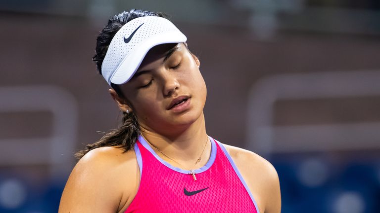 Emma Raducanu of Great Britain in action against Sofia Kenin of the United States in the first round on Day 2 of the US Open at USTA Billie Jean King National Tennis Center on August 27, 2024 in New York City (Photo by Robert Prange/Getty Images)