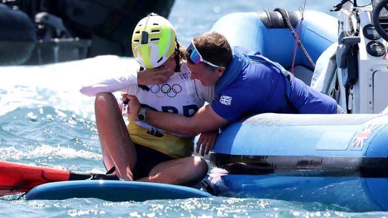 Emma Wilson broke down in tears after crossing the finish line and earning a bronze medal in windsurfing at the Paris Olympics