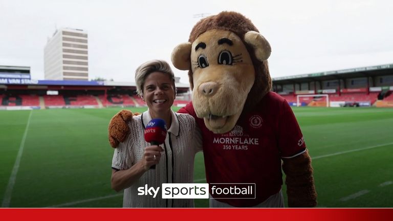 With the EFL season almost upon us, Sue Smith played some football with Crewe Alexandra mascot Gresty the Lion, who is celebrating his 20th year at the League Two club!