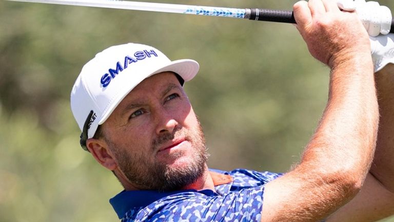 Graeme McDowell of Smash GC hits his shot from the 12th tee during the final round of LIV Golf Andaluc..a at Real Club Valderrama on Sunday, July 14, 2024 in San Roque, Spain. (Photo by Pedro Salado/LIV Golf via AP)