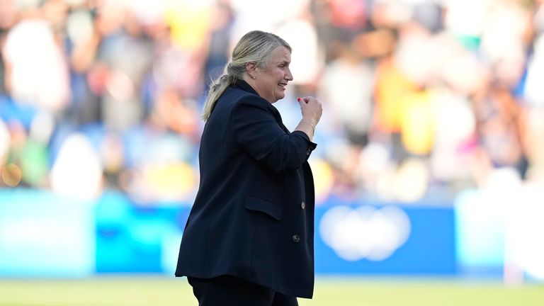 USA head coach Emma Hayes was very emotional at full-time and dedicated the gold medal to her late father