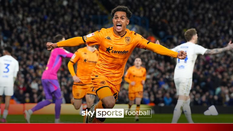 Hull City's Fabio Carvalho celebrates scoring their first goal of the game during the Sky Bet Championship match at Elland Road, Leeds. Picture date: Monday April 1, 2024.
