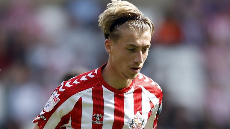 Sunderland's Jack Clarke during the Sky Bet Championship match at the Stadium Of Light, Sunderland. Picture date: Sunday August 18, 2024.