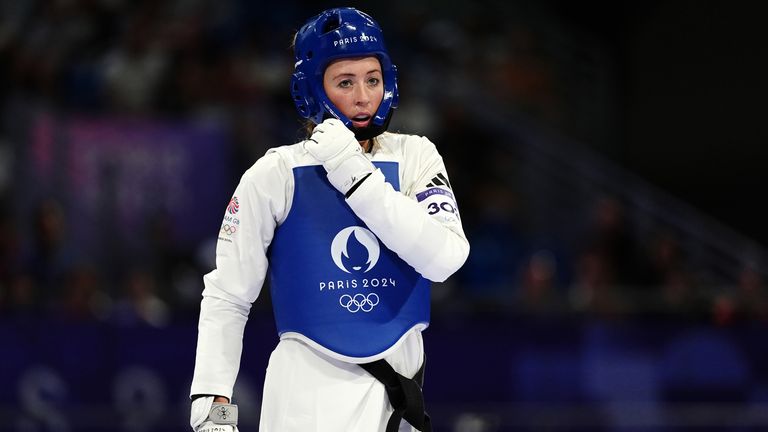 Great Britain's Jade Jones (right) during the Women's Taekwondo -57kg Round of 16 contest against North Macedonia's Miljana Reljikj at the Grand Palais on the thirteenth day of the 2024 Paris Olympic Games in France. Picture date: Thursday August 8, 2024.