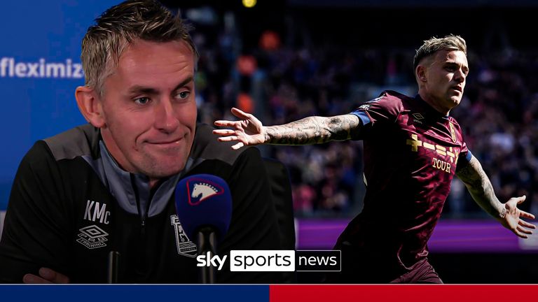 Ipswich Town&#39;s Sammie Szmodics celebrates scoring his side&#39;s opening goal during the English Premier League soccer match between Manchester City and Ipswich Town at the Etihad Stadium in Manchester, England, Saturday, Aug. 24, 2024.