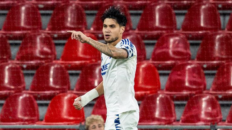 COPENHAGEN, DENMARK - AUGUST 22: FC Copenhagen's Kevin Diks celebrates scoring a penalty to make it 1-0 during a UEFA Conference League play-off match between FC Copenhagen and Kilmarnock at Parken Stadion, on August 22, 2024, in Copenhagen, Denmark.  (Photo by Craig Foy / SNS Group)