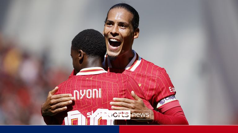 Liverpool's Trey Nyoni celebrates scoring his sides fourth goal with team mate Virgil van Dijk during the pre-season friendly match at Anfield, Liverpool.