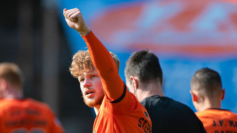 Dundee United's Luca Stephenson celebrates scoring to make it 1-0 against St Johnstone