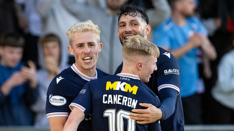 Dundee's Luke McCowan celebrates scoring a penalty