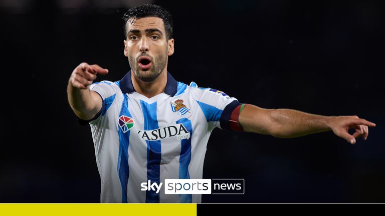 Mikel Merino of Real Sociedad reacts during the LaLiga EA Sports match between Real Sociedad and Valencia CF at Reale Arena on May 16, 2024, in San Sebastian, Spain. AFP7 16/05/2024 (