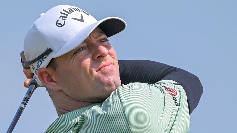 BLAINE, MN - JULY 28: Max Greyserman hits a tee shot on the 18th hole during the final round of the 3M Open at TPC Twin Cities on July 27, 2024 in Blaine, Minnesota.(Photo by Nick Wosika/Icon Sportswire) (Icon Sportswire via AP Images)