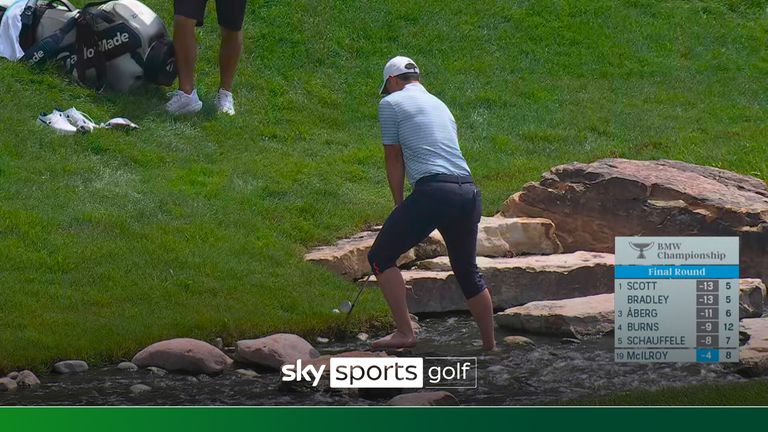 Rory McIlroy in the water at BMW Championship
