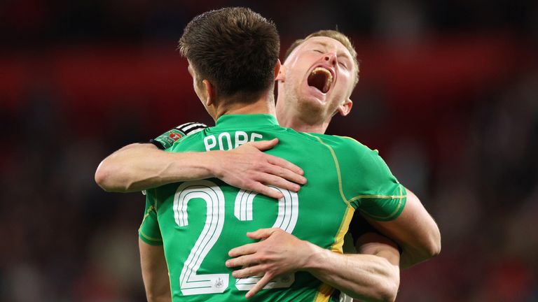 Newcastle celebrate a penalty shoot-out win over Forest