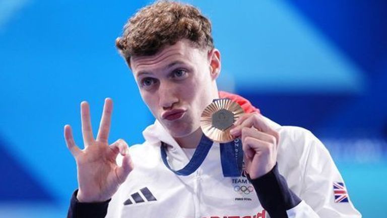 Great Britain's Noah Williams receives his bronze medal for the Men's Diving 10m Platform at the Aquatics Centre on the fifteenth day of the 2024 Paris Olympic Games in France. Picture date: Saturday August 10, 2024.