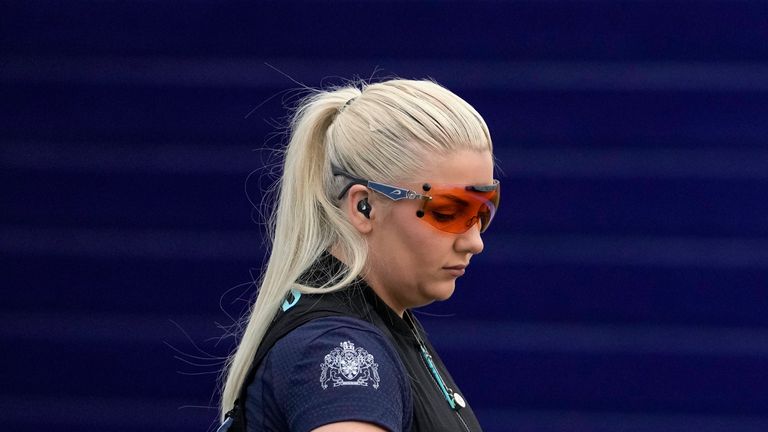 Britain's Amber Jo Rutter during the Skeet women's qualification round at the 2024 Paris Olympics