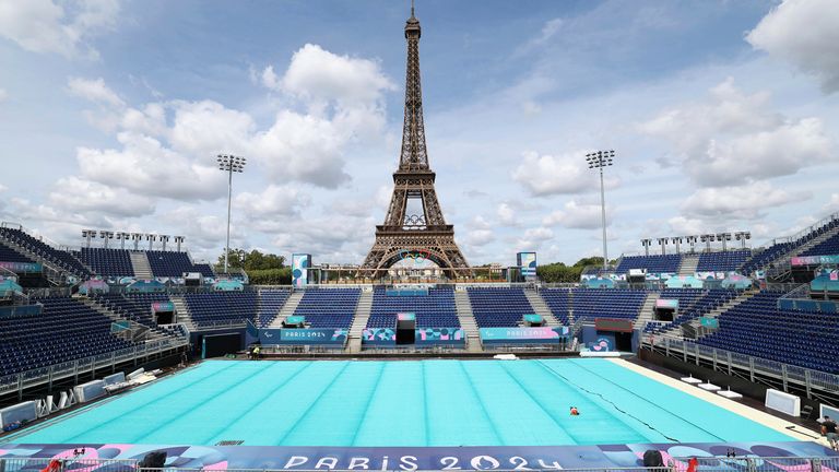 The venue near the Eiffel Tower, which hosted beach volleyball during the Olympics, will be converted into a blind football facility for the Paralympics (Associated Press)