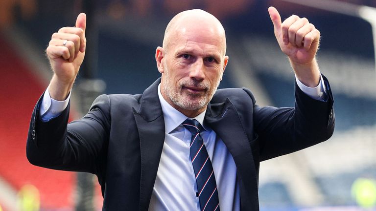 GLASGOW, SCOTLAND - AUGUST 17: Rangers Manager Phillipe Clement at full time during a Premier Sports Cup last sixteen match between Rangers and St Johnstone at Hampden Park, on August 17, 2024, in Glasgow, Scotland.  (Photo by Craig Williamson / SNS Group)