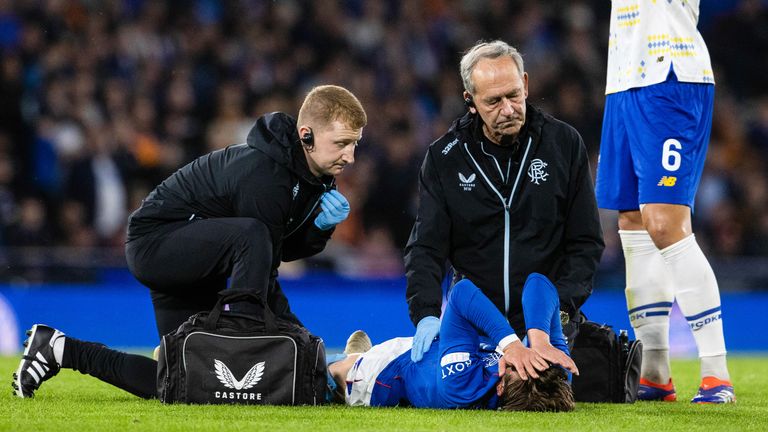 Ridvan Yilmaz was forced off during Rangers defeat to Dynamo Kyiv