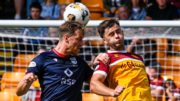 Ross County's Jordan White and Motherwell's Shane Blaney in action