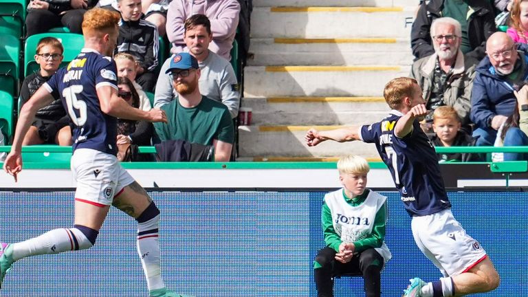 Scott Tiffoney opened the scoring for Dundee at Easter Road