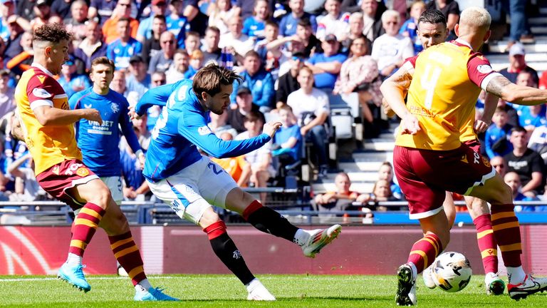 Scott Wright strikes a shot against Motherwell