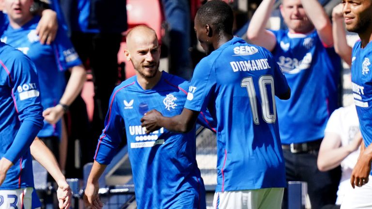 Vaclav Cerny celebrates after restoring Rangers' lead against Motherwell