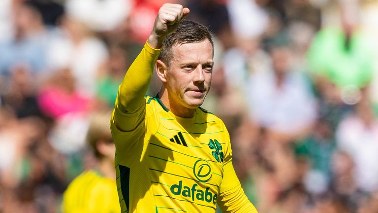 Callum McGregor celebrates after doubling Celtic's lead at Hibs