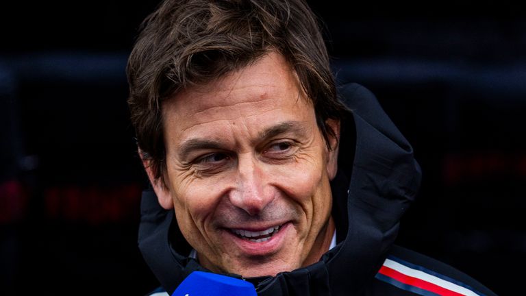 SILVERSTONE CIRCUIT, UNITED KINGDOM - JULY 06: Toto Wolff, Team Principal and CEO, Mercedes-AMG F1 Team, is interviewed for Sky Sports F1 during the British GP at Silverstone Circuit on Saturday July 06, 2024 in Northamptonshire, United Kingdom. (Photo by Sam Bloxham / LAT Images)