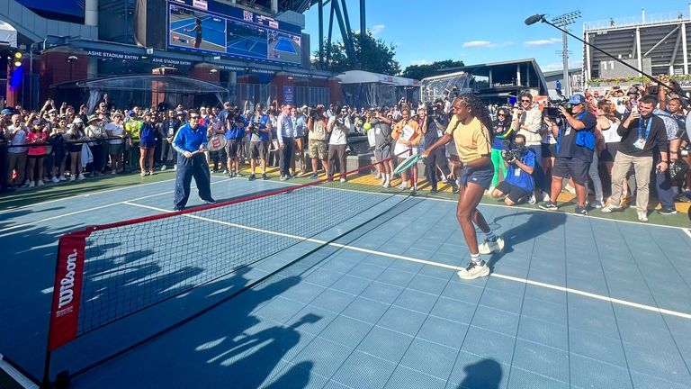 Fan week fun at Flushing Meadows with Billie Jean King and Coco Gauff enjoying a hit