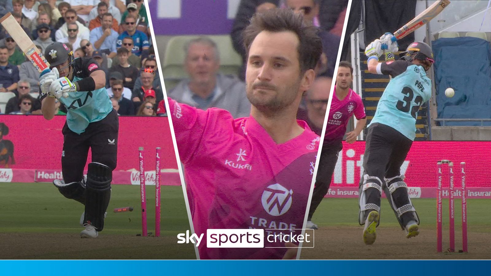 T20 Finals Day Lewis Gregory bowls Ollie Pope and Jamie Smith in