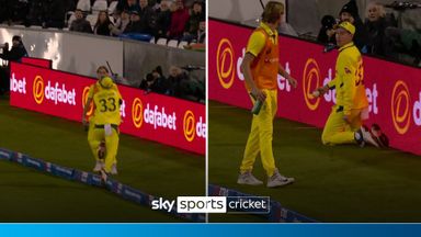 Death stare! | Labuschagne furious with 12th man getting in way of catch!