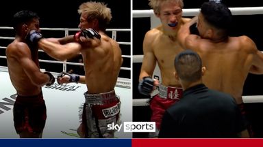 MASSIVE left-hand KO sends opponent crashing to the mat! 