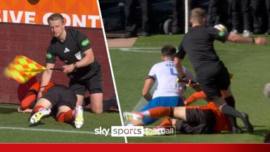 'Yellow card for the assistant referee?' | Big collision takes everyone out!