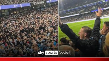 FC Twente fans in full voice at the Etihad before Europa League match vs Man Utd!