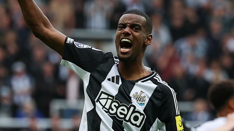 Alexander Isak celebrates his winning goal for Newcastle.