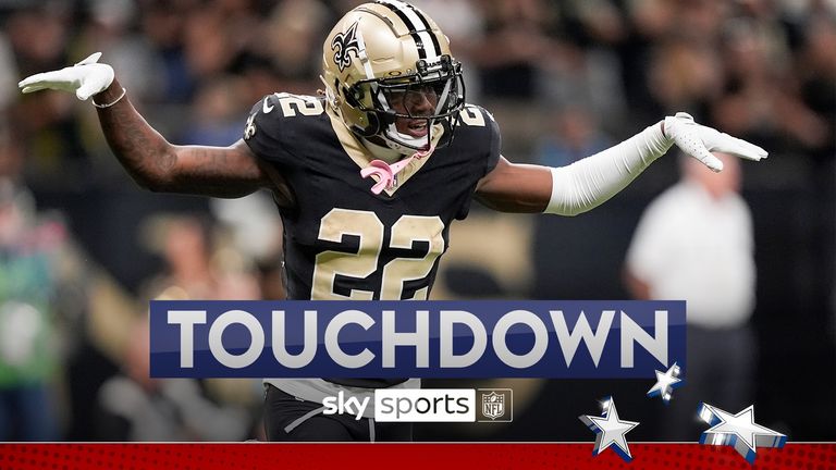 Rashid Shaheed membuat touchdown sejauh 59 yard untuk New Orleans Saints melawan Carolina Panthers.