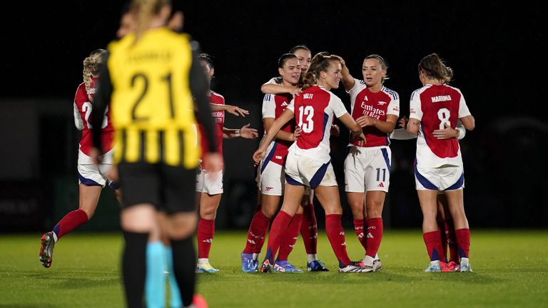 Arsenal celebrate Lia Walti's first of the night