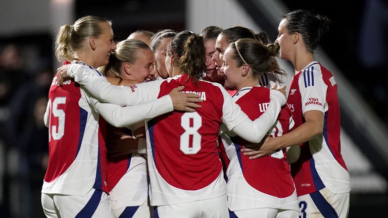 Arsenal celebrate Beth Mead's goal to put them 3-0 up