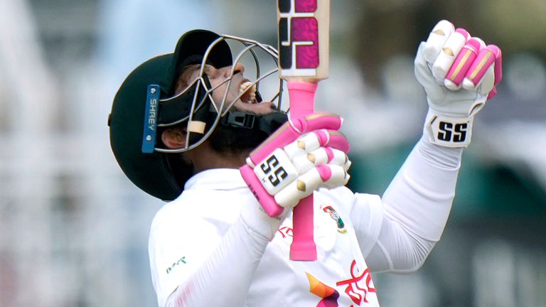 Bangladesh's Mushfiqur Rahim celebrates after his side's victory over Pakistan 