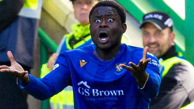 St Johnstone's Benjamin Kimpioka was sent off at Hibernian