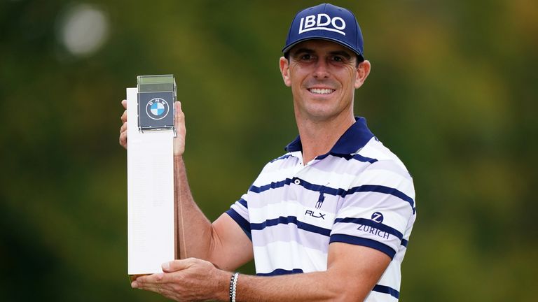 Billy Horschel lifts the trophy following day four of the 2024 BMW PGA Championship at Wentworth