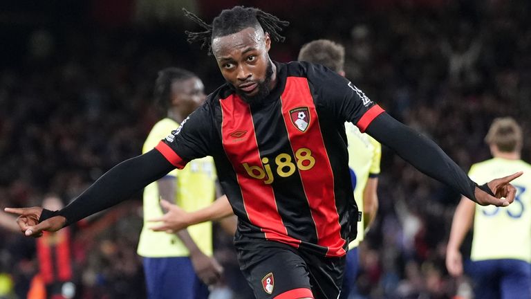 Bournemouth's Antoine Semenyo celebrates scoring the third goal against Southampton