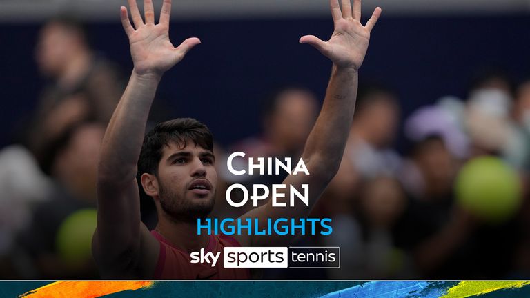 Highlights of the China Open match between Carlos Alcaraz and Giovanni Mpetshi Perricard.