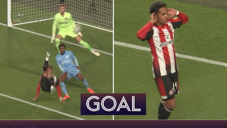 Fabio Carvalho scores a great overhead kick from a rebound to level it for  Brentford.