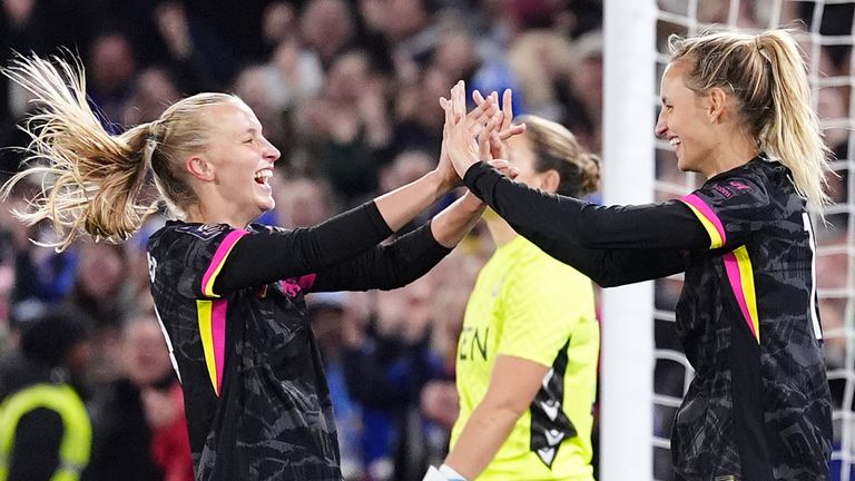 Nathalie Bjorn celebrates scoring Chelsea's fifth